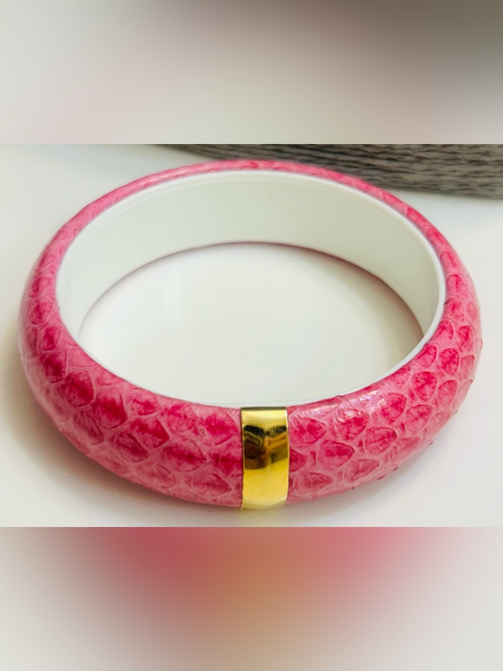 Genuine Snakeskin Bangle Bracelet with Gold Accent